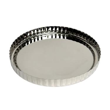 Imagem de IHI EST. 1986 Tabuleiro redondo para servir aperitivo de charcutaria 33 cm alumínio polido prata com bordas frisadas