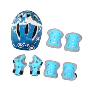 Imagem de IEUDNS Conjunto de capacetes de bicicleta para crianças com 7 peças, equipamento de proteção, acessórios para chapéu, skate, rolo para capacete para meninas, Azul