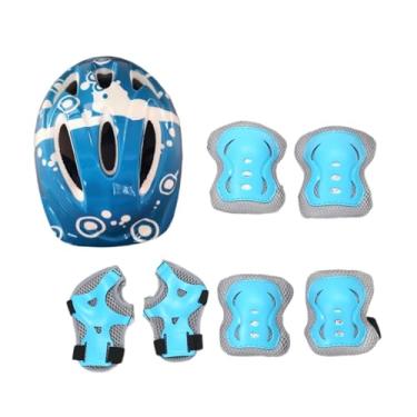 Imagem de menolana Kit de capacete de bicicleta infantil com 7 peças, joelheira, cotoveleira, protetor de pulso, protetor portátil para cotoveleira e joelheira, Azul