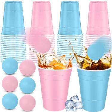 Imagem de Foilswirl Conjunto de 32 peças de jogo de festa de revelação de gênero inclui copos de plástico azul rosa de 473 ml com 8 bolas, copos para decoração de festa, suco, bebida, itens para jogos ao ar