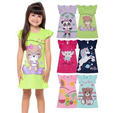 Imagem de Kit 3 Vestidos Infantil bebê menina Verão Estampados com Mangas Franzi