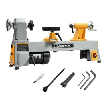 Imagem de POWERTEC Mini torno de madeira de bancada de 25,4 cm x 45,7 cm – 1/2HP, torno de ferro fundido de 5 velocidades com cone MT2 para virar canetas, tigelas, eixos e projetos de madeira DIY (LT1018)