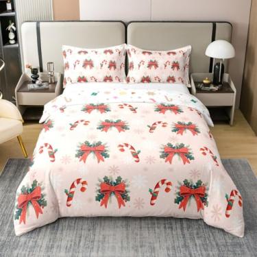 Imagem de Erosebridal Jogo de cama queen com guirlanda de Natal, floco de neve, branco, capa de edredom 100% algodão, bengalas doces vermelhas, para crianças, meninos, meninas, adultos, conjunto de cama com