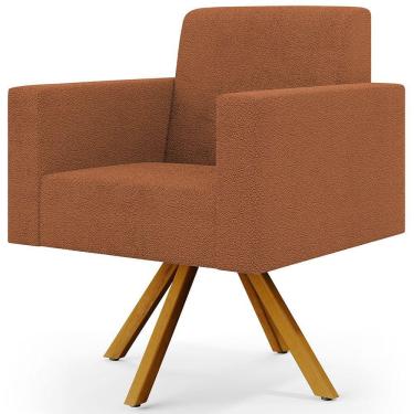 Imagem de Poltrona Giratória Sala de Estar Base de Madeira Helô L02 Bouclê Terracota - Lyam Decor