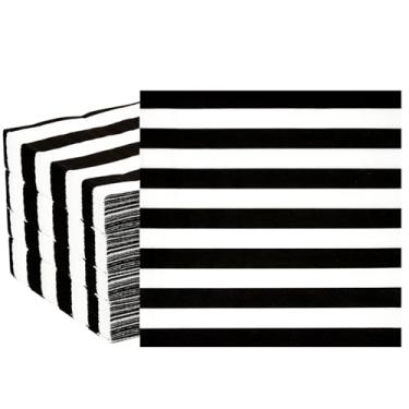 Imagem de Pacote com 50 guardanapos listrados preto e branco descartáveis guardanapos de coquetel preto e branco guardanapos de festa para bebidas guardanapos de sobremesa listrados para chá de bebê, decorações