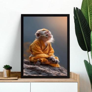 Imagem de Quadro Decorativo Meditação - Macaquinho 33X24Cm - Com Vidro