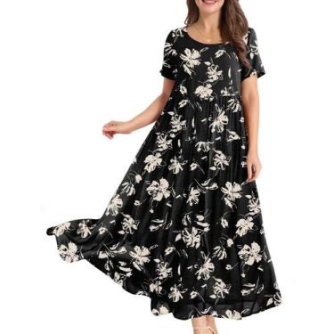 Imagem de Vestido feminino YESNO casual solto boêmio floral Maxi M EJF CR346