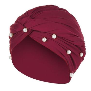 Imagem de Gorro feminino pérola beading india chapéu muçulmano babado câncer qui