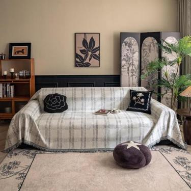 Imagem de Capa de sofá HAND-ONTIME, lavável, xadrez, branca - HANDONTIME