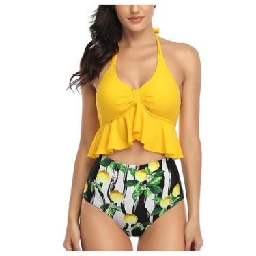 Imagem de Conjunto de biquíni feminino sexy alto contraste gradiente dividido ma