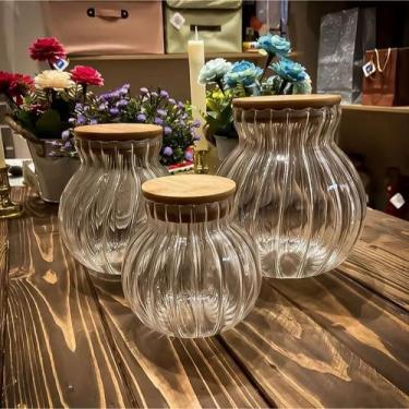 Imagem de Porta Mantimentos Potes Borossilicato Baleiro Vidro Canelado Tampa Her