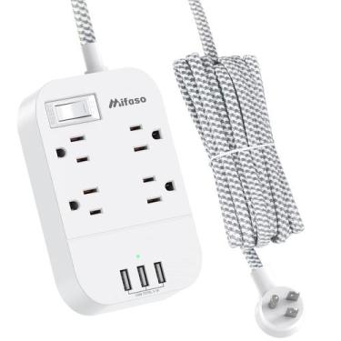 Imagem de Cabo de extensão Power Strip Mifaso 5FT 4 tomadas AC 3 portas USB