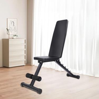 Imagem de Banco de Musculação Ajustável e Dobrável - Suporta até 120kg, Encosto com 5 Posições, Estrutura Triangular Reforçada, Assento Largo e Apoio de Pés Regulável
