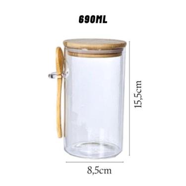 Imagem de Pote De Vidro Redondo Tampa Bambu Hermético Com Colher - TOP UTIL, 690