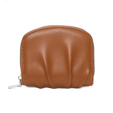 Imagem de Carteira de couro macio com zíper zero com compartimentos para cartão para mulheres, Marrom, Carteira feminina de couro macio com zíper e compartimentos para cartões