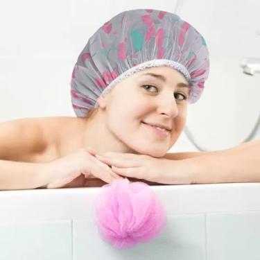Imagem de Touca de banho impermeável para mulheres – Touca de proteção de cabelo elástica reutilizável para banho, spa e salão, durável e confortável