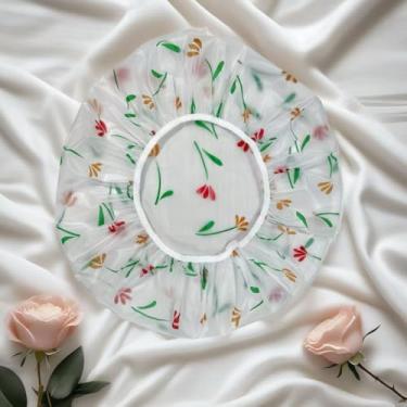 Imagem de 3 peças de touca de banho à prova d'água à prova de poeira, touca de banho padrão tulipa para proteção do cabelo