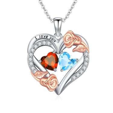 Imagem de WYDDO Colar de pedra do mês de nascimento para mulheres, mãe, colar com pingente de coração, colar de flor de rosa, joia de pedra de nascimento para a família das mães, presente de aniversário para