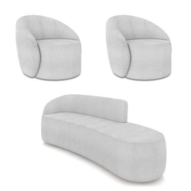 Imagem de Sofá 4 Lugares Orgânico 220cm Morgan e 2 Poltronas Lua Bouclê Cinza D03 - D'Rossi