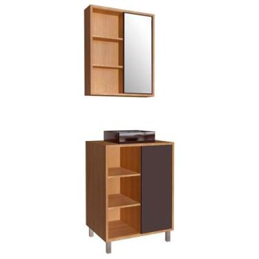 Imagem de Gabinete 60 Cm Espelheira E Cuba Preta Cj7250 Mell Grafite Faem Mell G