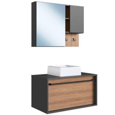 Imagem de Kit Gabinete Com Cuba E Espelheira 80cm Mel Grafite Proddy Mel Grafite