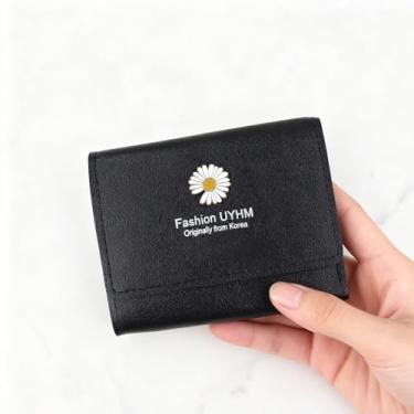 Imagem de Carteira feminina de poliuretano com três dobras com estampa floral, porta-cartão de crédito mini fino com 5 compartimentos para cartão e 4 compartimentos, linda carteira de encaixe para compras