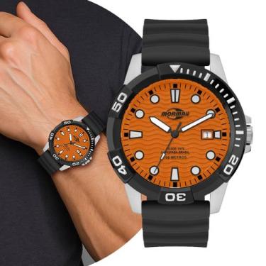 Imagem de Relógio Masculino Preto e Laranja Analógico de Pulso Movimento Quartzo