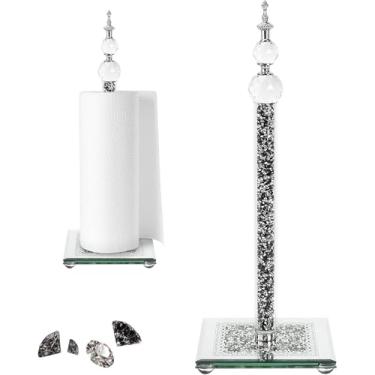 Imagem de Suporte de toalha de papel de cristal, suporte de rolo de toalha de papel preto brilhante, suporte de toalha de papel decorativo para bancadas de cozinha, banheiro, dispensador de toalha de papel com