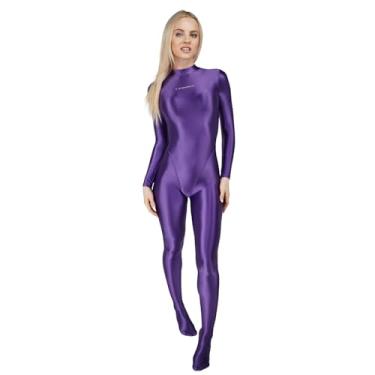 Imagem de LEOHEX Body completo feminino brilhante Zentai tecido atualizado alto elástico elastano macacão macio e confortável, Roxa, G