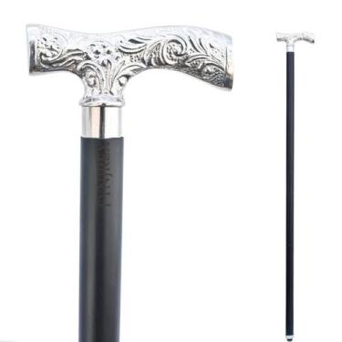 Imagem de Bengala de caminhada FYNJREX, alça de madeira e latão prateado de 97 c