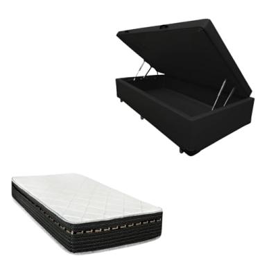Imagem de Cama Box Baú Blindada com Colchão Eagle Molas Bonnel 22cm (CORINO PRETO, Solteiro)
