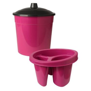 Imagem de Kit pia porta detergente esponja lixeira tampa cozinha rosa - LAR&PRES