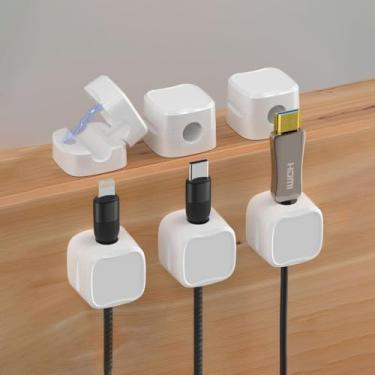 Imagem de Caixa organizadora de cabos magnéticos autorretráteis, 6 peças, suporte magnético de carro, clipes de cabo de gerenciamento de cabos de mesa para cabos de carregamento, suportes de fio para cabos