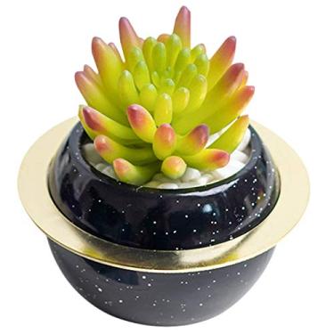Imagem de Suculentas artificiais, JUSTDOLIFE Mini planta artificial em vaso suculentas falsas com decoração de anel de metal para decoração de casa de casamento