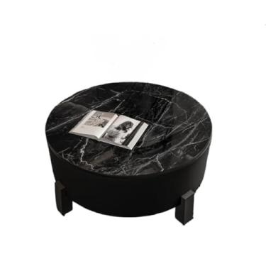 Imagem de Mesa de Centro Redonda com Tampo Marmorizado Moderno Sala Sofisticada Decoração Luxo 70x29cm(tampo preto)