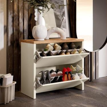 Imagem de Sapateira de Porta Para Calçados até Numero 40 Sapateira para Closet com Duas Portas Mesa de Cabeceira (Off White com Freijo)