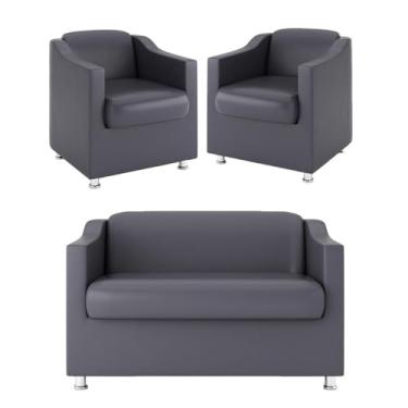 Imagem de Kit 02 Poltrona Decorativa+ Sofá Namoradeira – Balaqui Decor Cor:cinza