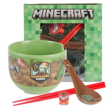 Imagem de Culture Fly Conjunto de tigelas de ramen Minecraft com pauzinhos e colher - tigelas de macarrão instantâneo de cerâmica de 590 ml com pauzinhos, macarrão ramen e tigela de arroz, presentes de Natal de