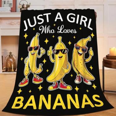 Imagem de Cobertor de banana, Just A Girl Who Loves Bananas, Cobertor de flanela, mercadoria, decoração aconchegante, felpudo, quente, macio, leve, presentes para mulheres, homens, meninas, meninos, 152 x 127