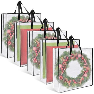 Imagem de PIEMEET Pacote com 5 sacos de armazenamento de grinaldas, recipiente de armazenamento transparente de guirlanda de Natal de 60 cm, sacos organizadores de guirlandas com alças de zíper, grande