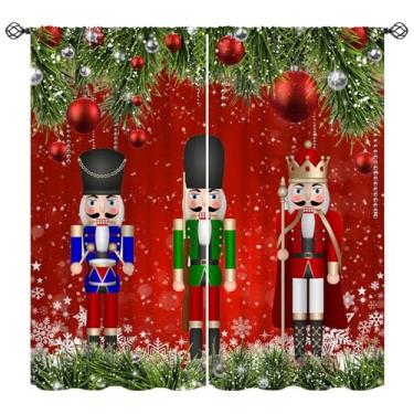 Imagem de SHElifestyle Cortina quebra-nozes de Natal vermelha para crianças, decoração de Natal, para quarto, cozinha, sala de estar, festa, inverno, soldado, modelo, drapeado, para meninos e meninas, W42XL54