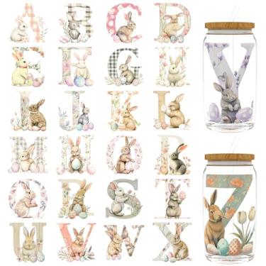 Imagem de Elewins 32 peças de envoltório de copo DTF UV do alfabeto da Páscoa, envoltórios de copo DTF UV para 473 g, óculos, mesas, cadeiras, computadores, papel de transferência UV DTF de alta viscosidade