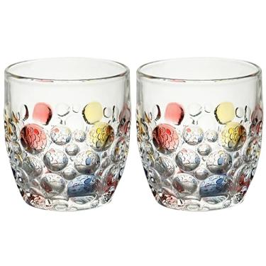 Imagem de JUSONEY Copos coloridos com bolhas, copos de vidro coloridos pintados à mão, copo de vidro vintage, vinho sem haste, uísque, suco, água, café, champanhe, coquetel (2 unidades)