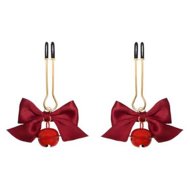 Imagem de Braçadeira de mamilo para mulheres com laço e sinos de aço inoxidável ajustável, sem perfuração, joia corporal falsa, Moderate type, Metal, Sem pedras preciosas