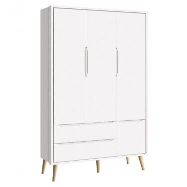 Imagem de Guarda-roupa Retrô 3 Portas Théo New Branco Fosco Com Natural - Moveisaqui