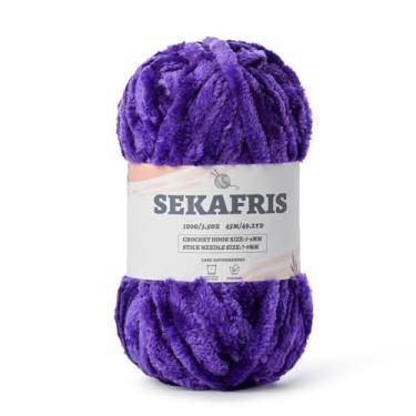 Imagem de Fio de chenille grosso felpudo para crochê, fios de pelúcia macios para tricô à mão, fio de cobertor de bebê volumoso de 100 g para crochê amigurumi, fios de veludo fofos de crochê (amora)