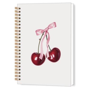 Imagem de TWRVI Caderno espiral de cereja com laço rosa Coquette, caderno pautado na faculdade com arco preppy para material de escritório escolar, cadernos de diários estéticos femininos 14 x 21 cm, 164
