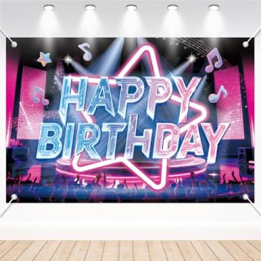 Imagem de Painel de Fundo Aniversário, 180x120cm Poliéster Fundo Desenho Animado de Feliz Aniversário Decoração Festa com Tema Musical para Crianças e Adultos Adereços Fotos Artigos Festa