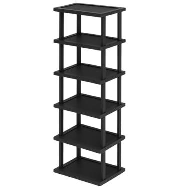 Imagem de Sapateira de 6 camadas estreita e fina de bambu vertical, design de entrada que economiza espaço, cabe em espaços pequenos, prateleiras resistentes ajustáveis, ideal para bolsas, sapatos e muito mais