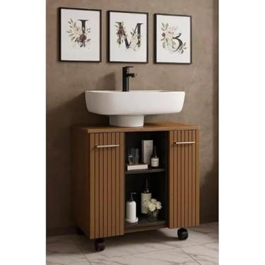 Imagem de Gabinete de Banheiro Premium para Pia de Coluna, 2 Portas, Compacto,gabinete banheiro (MADEIRAVRIPADO)